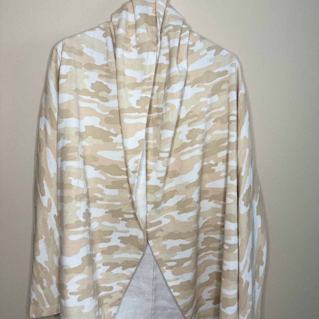 Lucky Brand Neutral Camo Open Front Cardigan Tan Cream Draped Layer Large